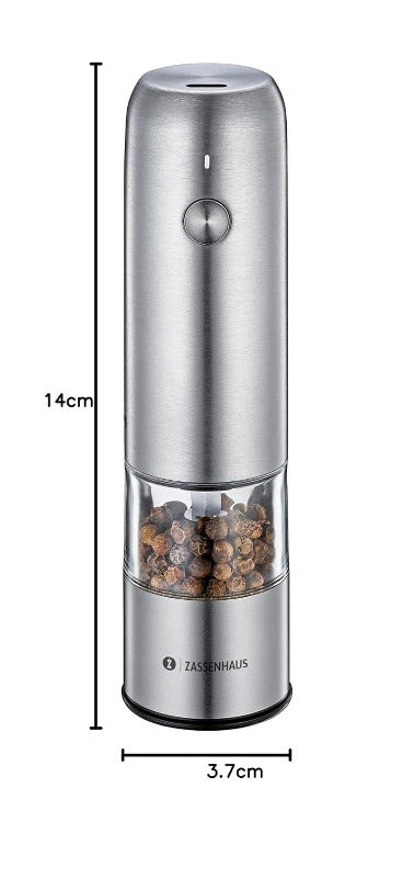 ZASSENHAUS Cologne Electric Pepper Mill – 14 cm | Adjustable Ceramic Grinder | Stainless Steel