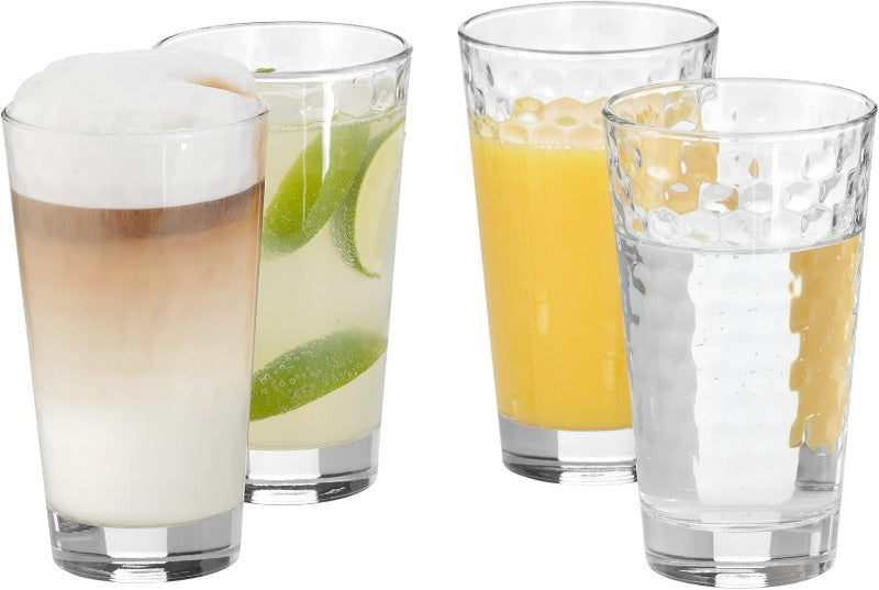 WMF Coffeetime Longdrinkgläser Set 4-Teilig, Gläser 275Ml Mit Wabenmuster, Latte Macchiato, Cocktail, Hitzebeständiges Kristallglas, Spülmaschinengeeignet
