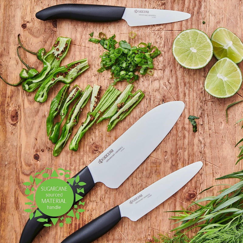 KYOCERA Ceramic Utility Knife – 11 cm Blade | Bio-Based Handle, Ultra-Sharp Zirconia Blade, Lightweight & Dishwasher Safe (FK-110 WH-BK BIO, Black)