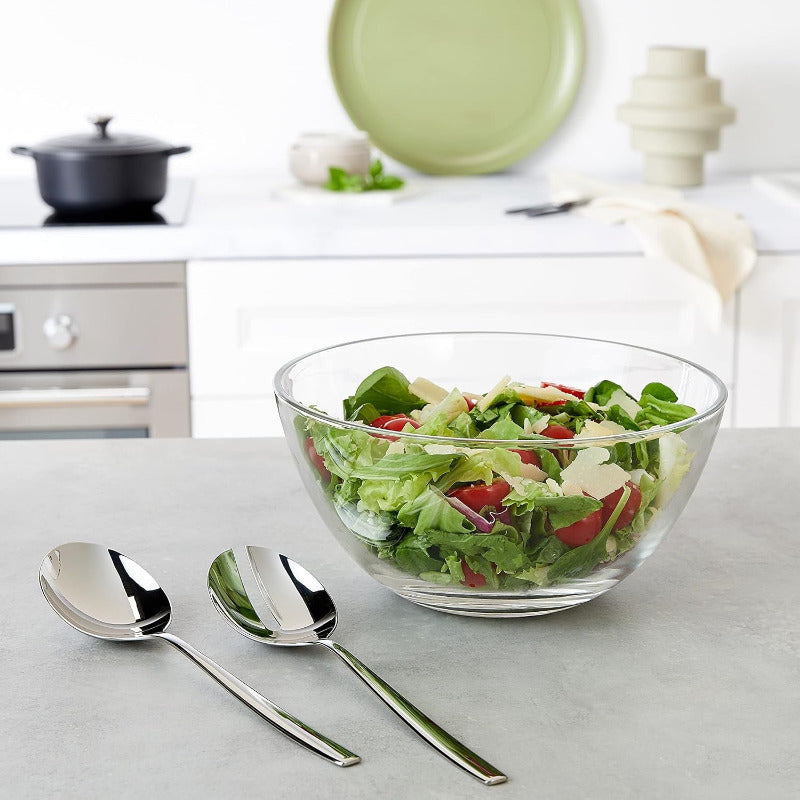 WMF Taverno 3-Piece Salad Bowl Set Glass Salad Bowl with Stainless Steel Servers