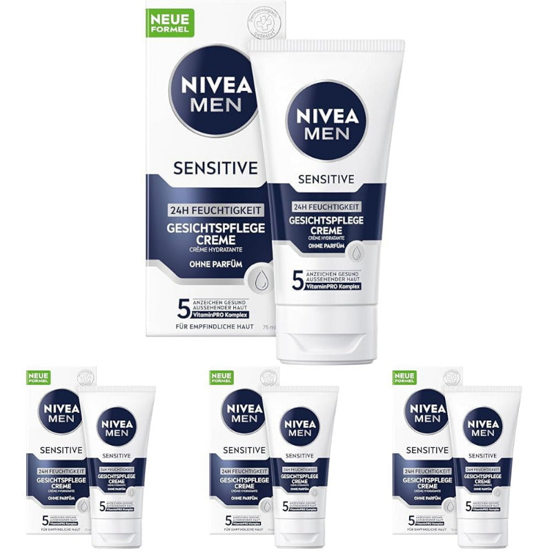 NIVEA MEN Sensitive Gesichtspflege Creme, 24H Feuchtigkeitscreme Für Empfindliche Männerhaut, Beruhigende Gesichtscreme Zur Linderung Von Hautirritationen (75 Ml)