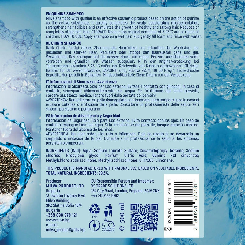 Milva Chinine Shampoo Gegen Haarausfall 500Ml | Für Besseres Haarwachstum, Haarausfall-Shampoo Für Männer Und Frauen, Haarwuchsmittel Haarshampoo Mit Chinin, Haarpflege Für Mehr-Haare Auf Dem Kopf