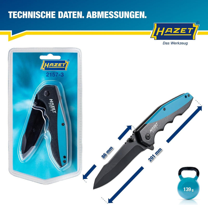 HAZET Klappmesser 2157-3 I Outdoor Taschenmesser Mit Hochwertiger Edelstahl-Klinge I Aluminium-Griff Mit Fingermulden Für Den Einsatz in Werkstatt, Industrie Oder Hobby