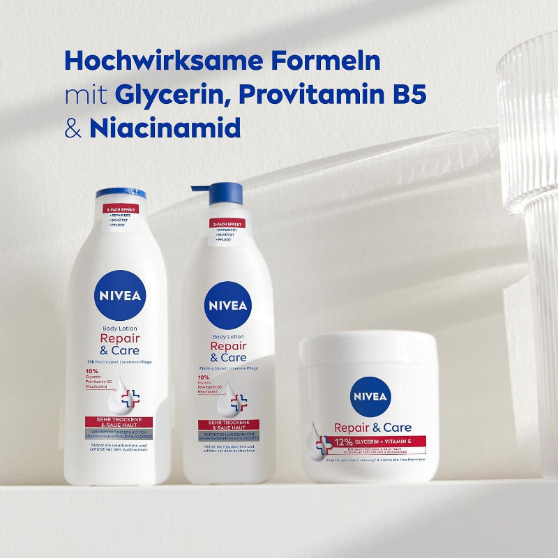 NIVEA Body Lotion Repair & Care, Körpercreme Für Sehr Trockene Haut & Zur Linderung Von Spannungsgefühlen, Körperlotion Mit Glycerin, Niacinamid & Provitamin B5T (250 Ml)