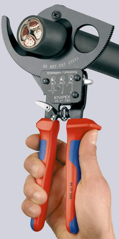 KNIPEX Cable Cutter 95 31 280 – Ratchet Action, Multi-Component Handles, 280mm, Black Lacquered