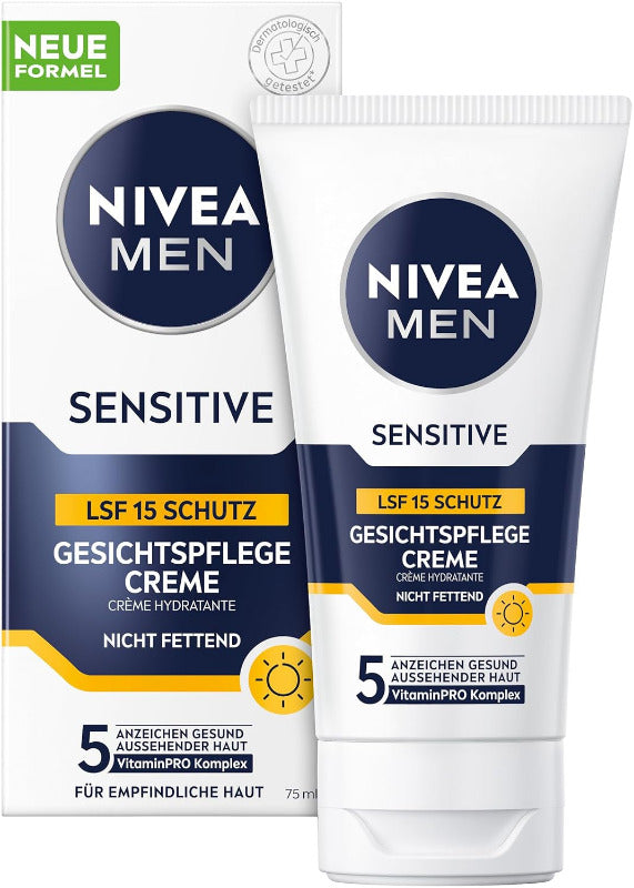 NIVEA MEN Sensitive Gesichtspflege Creme, 24H Feuchtigkeitscreme Für Empfindliche Männerhaut, Beruhigende Gesichtscreme Zur Linderung Von Hautirritationen (75 Ml)