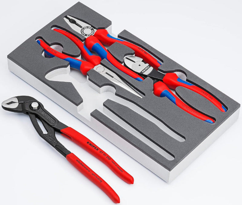 KNIPEX 4-Piece Plier Set with Foam Tray – Professional Tools for Workshop & Trolley (00 20 01 V15)