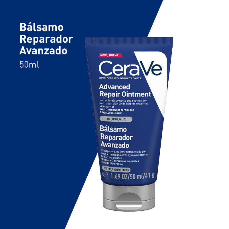 Cerave Bálsamo Reparador Avanzado, Para Piel Agrietada, Irritada Y Seca, Para Rostro, Labios Y Cuerpo, Protege, Hidrata Y Alivia, Con Vaselina, Ácido Hialurónico Y Ceramidas, 50Ml
