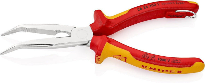 KNIPEX 26 26 200 T Flat Round Nose Pliers with Cutter 200mm Insulated Safety Pliers