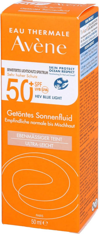 Avène Getöntes Sonnenfluid SPF 50+ Für Empfindliche Normale Bis Mischhaut, 50 Ml Creme