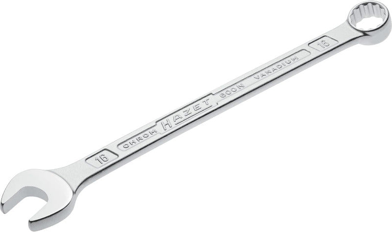 HAZET: Ring-Maulschlüssel 600N-10 Verchromt I Ringschlüsselkopf 15 Grad Abgewinkelt - Abtrieb: Außen Doppel-Sechskant, Schlüsselweite: 10 Mm, Schaft Mit Extra Stabilem HAZET Doppel-T-Profil