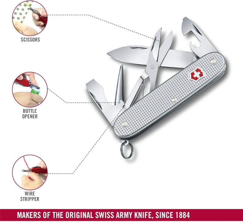 Victorinox Pioneer X Swiss Army Knife – Silver Multitool with 9 Functions
