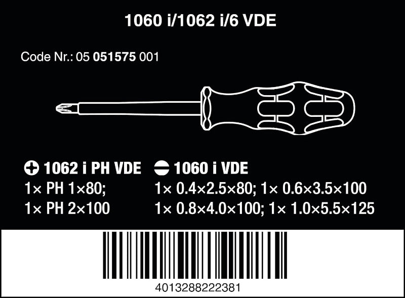 Wera '05051575001 1060 I/1062 I/6 Schraubendrehersatz Kraftform VDE, 6-Teilig, Gelb/Rot