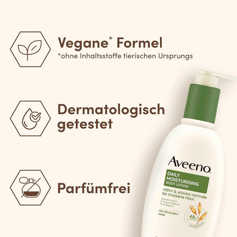 Aveeno Daily Moisturising Bodylotion (300 Ml), Parfümfreie Körperlotion Mit Beruhigendem Hafer, Natürliche Hautpflege Für Normale, Empfindliche Und Trockene Haut, Vegan*