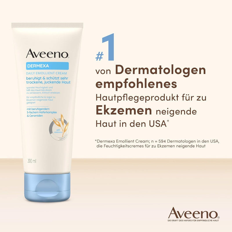 Aveeno Dermexa Tägliche Emollentien Creme (200 Ml), Körperlotion Für Sehr Trockene Haut, Die Zu Ekzemen Neigt, Natürliche Hautpflege Mit Hafer Und Ceramiden, Vegan*