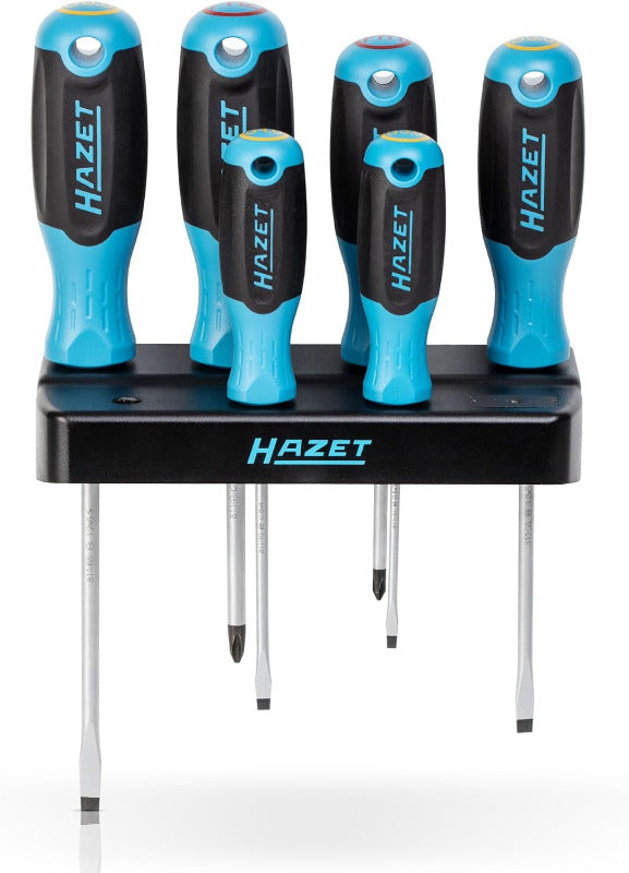 HAZET Schraubendreher-Satz 810SPC/6 I 6-Teilig Mit Rutschfestem 3-Komponenten-Griff Für Hohe Kraftübertragung I Mattverchromte Oberfläche, 4X Schlitz-Profil, 2X Kreuzschlitz-Profil