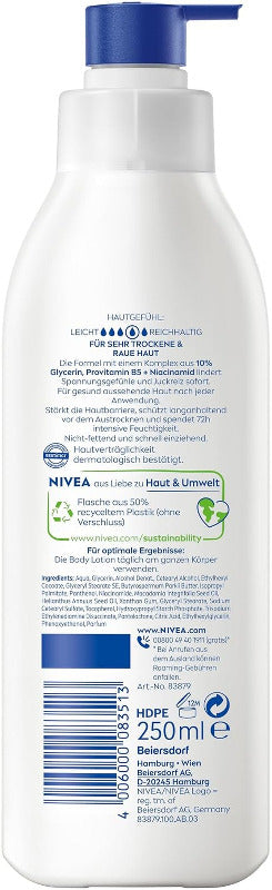 NIVEA Body Lotion Repair & Care, Körpercreme Für Sehr Trockene Haut & Zur Linderung Von Spannungsgefühlen, Körperlotion Mit Glycerin, Niacinamid & Provitamin B5T (250 Ml)