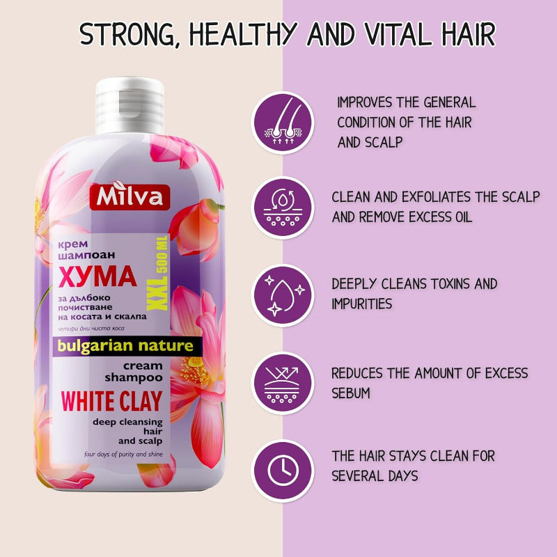 MILVA White Kaolin Clay Shampoo – 500ml