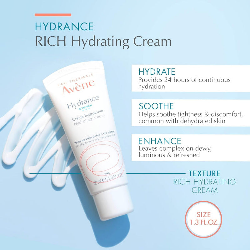 AVENE Crème Riche Hydratante – Rich Hydrating Face Cream for Dry to Very Dry Sensitive Skin (40ml)