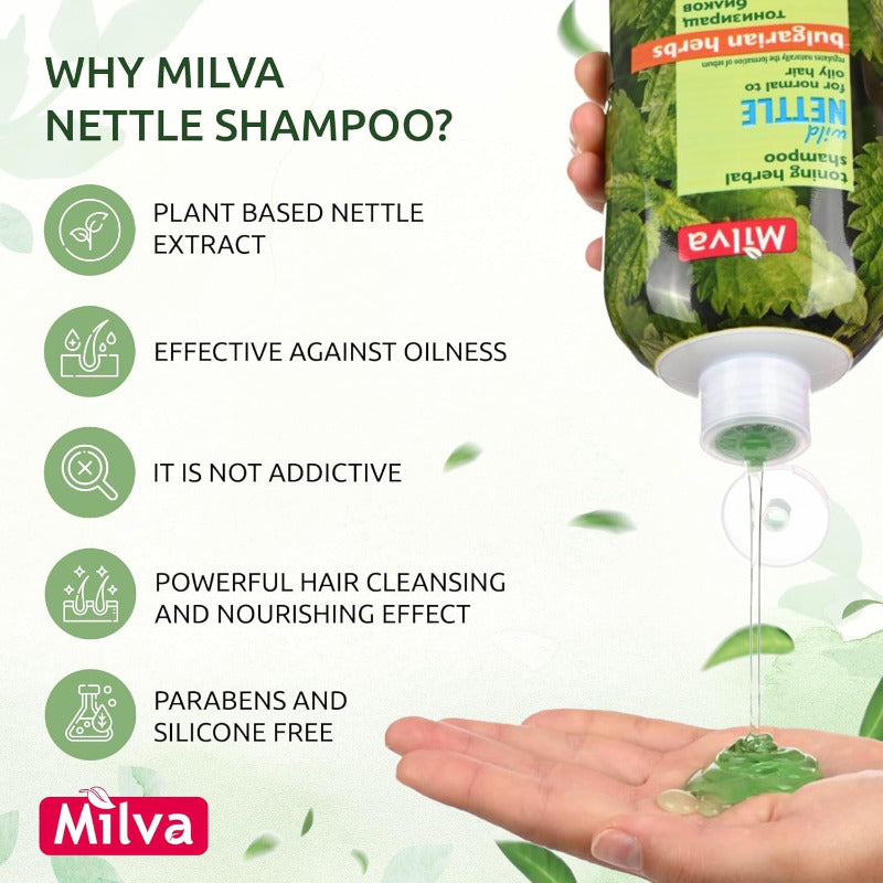 Milva Brennnessel Shampoo Für Fettiges Haar – 500Ml Anti-Fett Haarshampoo Gegen Schuppen & Fettige Kopfhaut, Tiefenreinigung & Volumen, Natürlich Mit Brennnessel-Extrakt, Ohne Silikone & Parabene