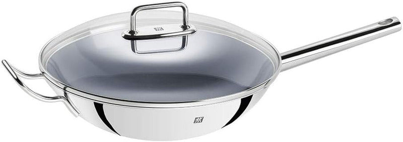 ZWILLING Plus Wok – 32 cm, Stainless Steel with Glass Lid & Rack | Induction Ready