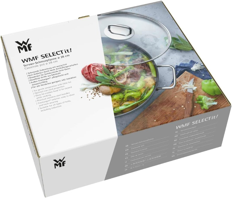 WMF Braising Pan 28cm – 5L High-Rim Roaster with Lid and Induction-Ready