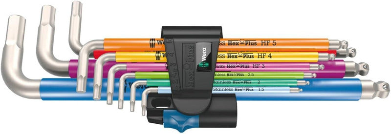 Wera - 05022699001 - Winkelschlüssel Satz, 3950/9 Hex-Plus Multicolour HF Stainless 1, Metrisch, Edelstahl, Mit Haltefunktion, 9-Teilig