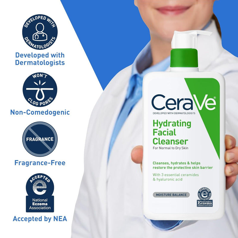 Cerave Reinigungslotion Mit Pumpspender, Reinigungscreme Für Gesicht Und Körper, Mit Hyaluron Und 3 Essenziellen Ceramiden, Geeignet Bei Neurodermitis, 473 Ml