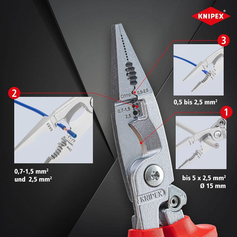 KNIPEX 13 96 200 VDE Multifunction Electrical Installation Pliers – Cut, Strip, Crimp, Grip, Bend with Spring-Loaded Design