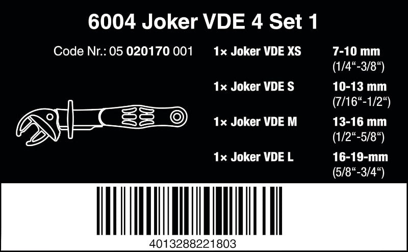 Wera 05020170001 6004 Joker VDE 4 Set 1, Vde-Isolierter Selbstjustierender Maulschlüssel-Satz, 4-Teilig