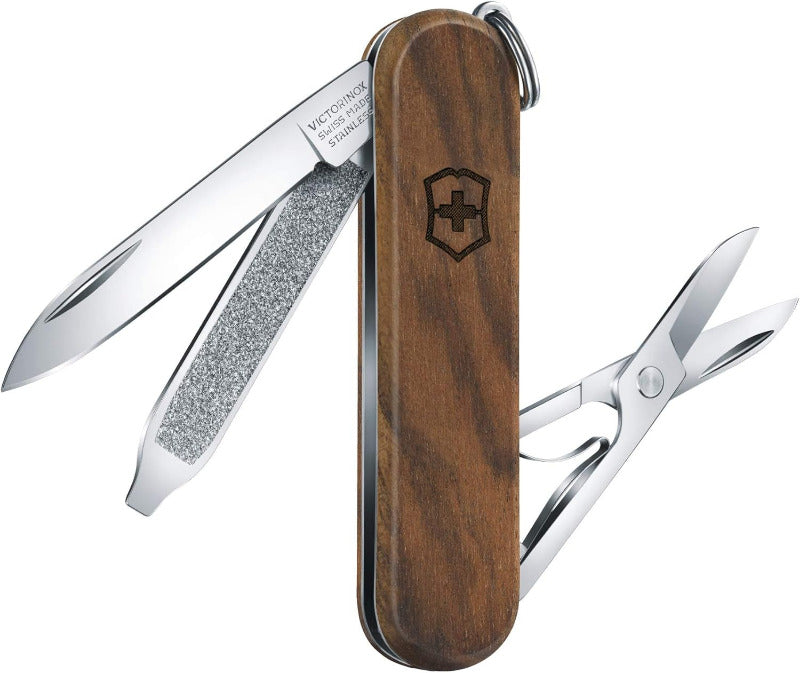 VICTORINOX Classic SD Wood – Small Swiss Army Knife | 5-Function Multitool with Blade, Nail File & More