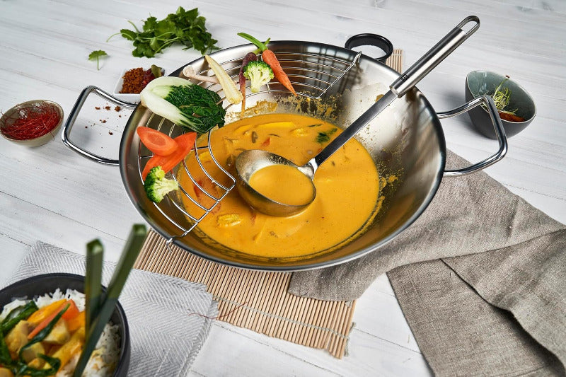 ZWILLING Plus Wok – 32 cm, Stainless Steel with Glass Lid & Rack | Induction Ready