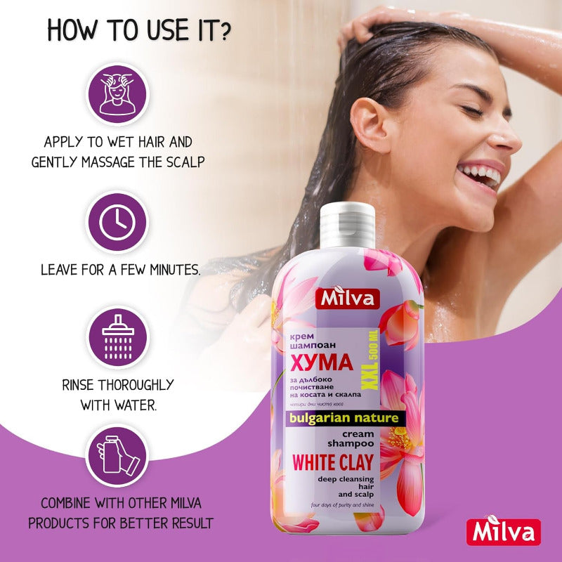 MILVA White Kaolin Clay Shampoo – 500ml