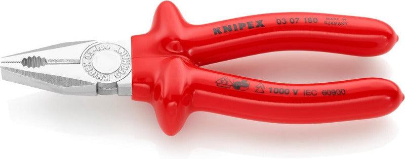 KNIPEX 03 02 180 Combination Pliers – 180 mm | Cuts Copper & Steel Wire, Grips Flat & Round Material