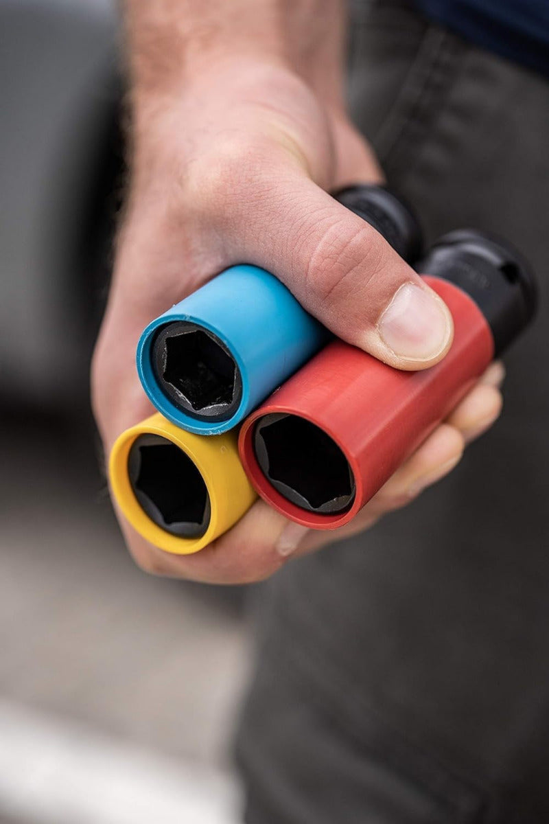 HAZET Steckschlüssel-Satz 903SPC/3 I 12,5 Mm Vierkantantrieb (1/2 Zoll), 17-21 Mm Schlüsselweite, Mit Kunststoffhülse I Materialschonende Radmontage Bei Reifen Mit Alu-Felgen