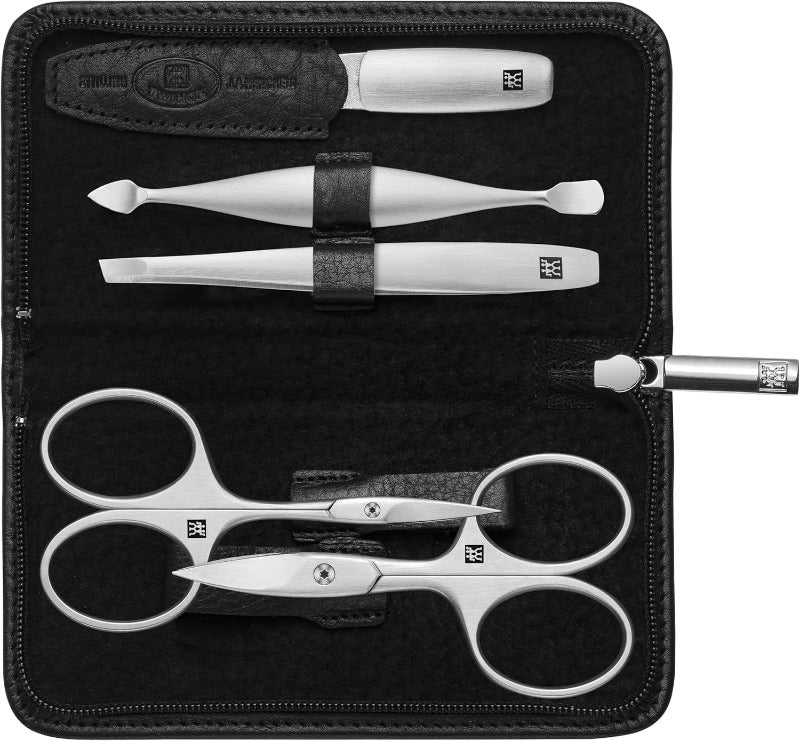 ZWILLING Premium Manicure Set – 5-Piece, Yak Leather Case with Zipper, Black