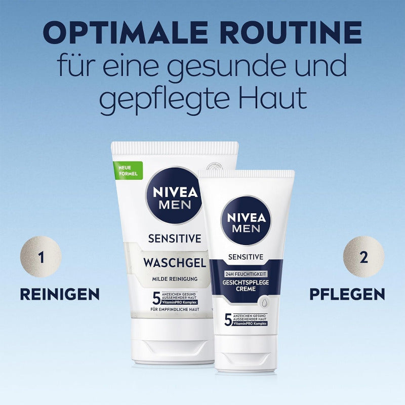 NIVEA MEN Sensitive Gesichtspflege Creme, 24H Feuchtigkeitscreme Für Empfindliche Männerhaut, Beruhigende Gesichtscreme Zur Linderung Von Hautirritationen (75 Ml)