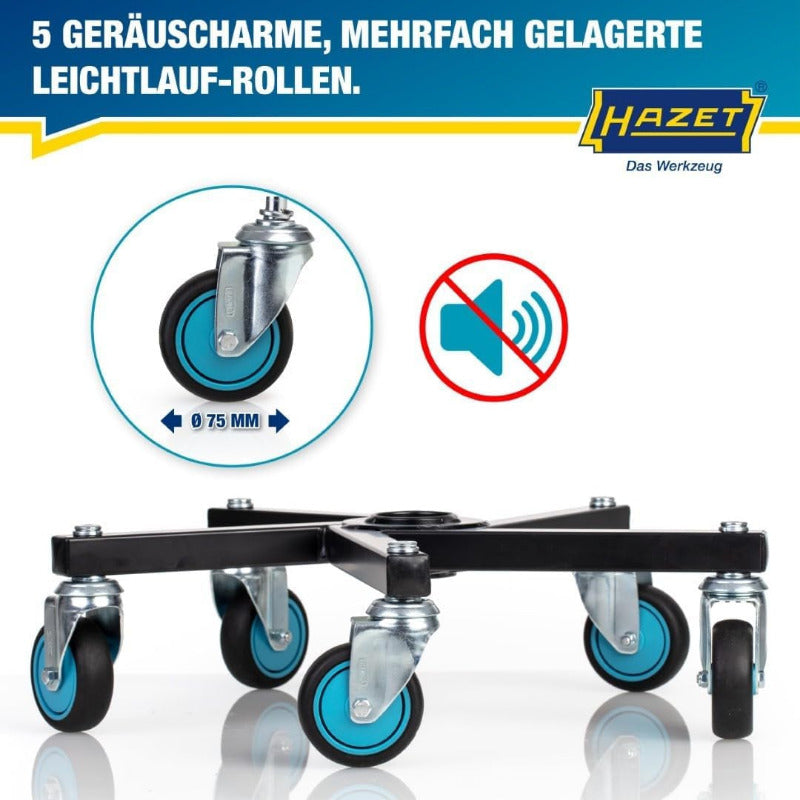 HAZET Arbeitssitz 195N-4; Stabile Vierkant-Rohrrahmenkonstruktion; 5 Leichtlaufrollen 75 Mm; Höhenverstellbar 430-550 Mm; Belastbar Bis 150 Kg; Großes Sitzkissen 350 Mm