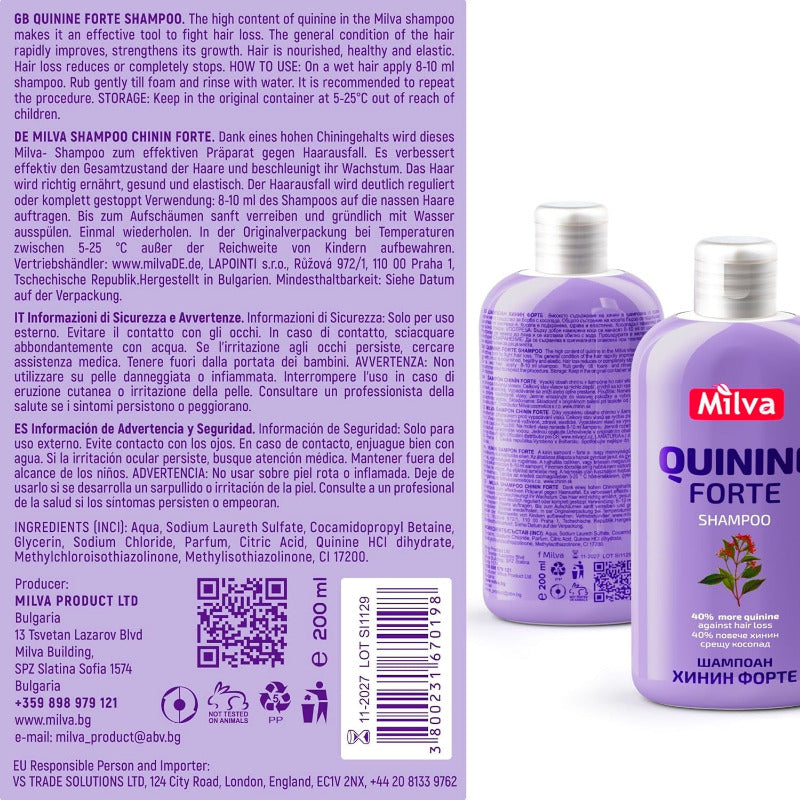 Milva FORTE Chinin Shampoo Gegen Haarausfall Für Haarwachstum | Haarausfall-Shampoo Für Männer & Frauen, Haarwuchsmittel Haarpflege Für Mehr-Haare Auf Dem Kopf | 200 ML