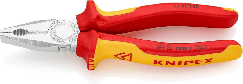 KNIPEX 03 02 180 Combination Pliers – 180 mm | Cuts Copper & Steel Wire, Grips Flat & Round Material