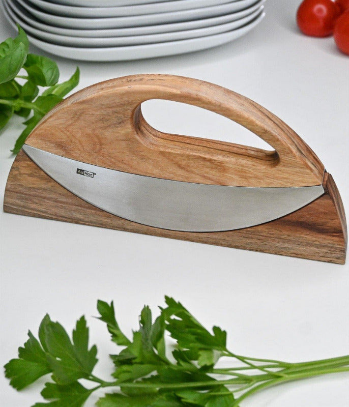 ADHOC WAVE Double Mezzaluna Knife – 2-Blade Herb Chopper