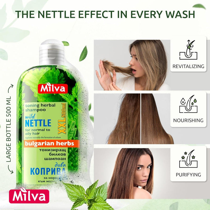 MILVA Nettle Shampoo for Oily Hair – 500ml | Deep Cleansing & Anti-Dandruff Formula