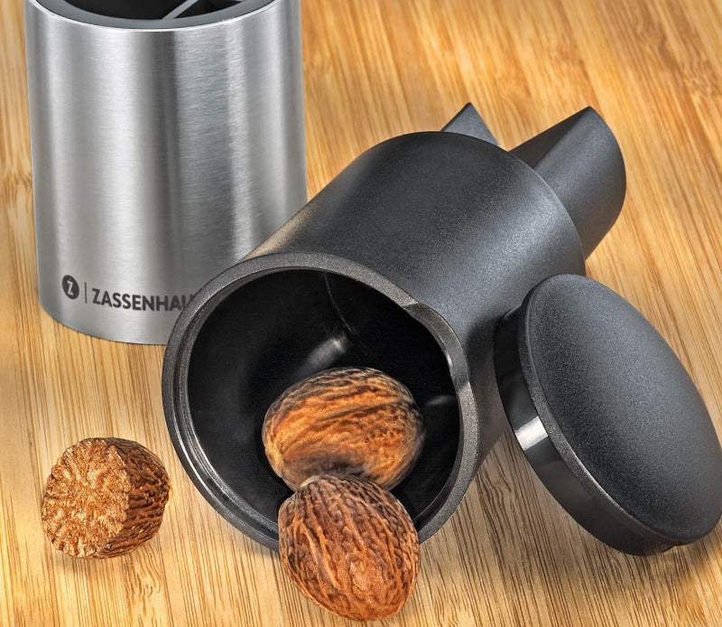 ZASSENHAUS Spice Mill Duo | Nutmeg & Chili Grinder | Stainless Steel & Plastic | Black-Silv