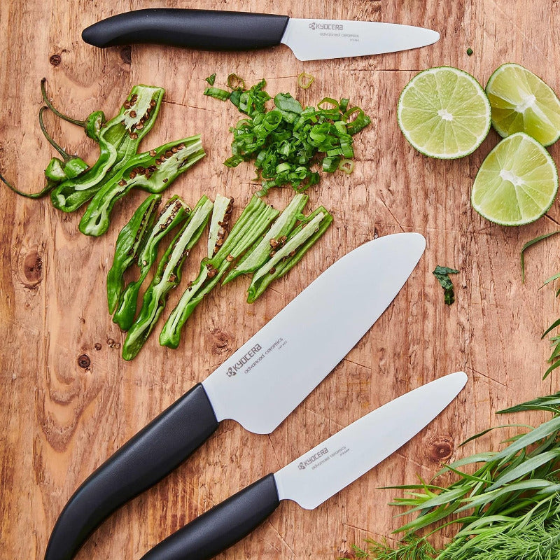 KYOCERA Ceramic Utility Knife – 11 cm Blade | Bio-Based Handle, Ultra-Sharp Zirconia Blade, Lightweight & Dishwasher Safe (FK-110 WH-BK BIO, Black)