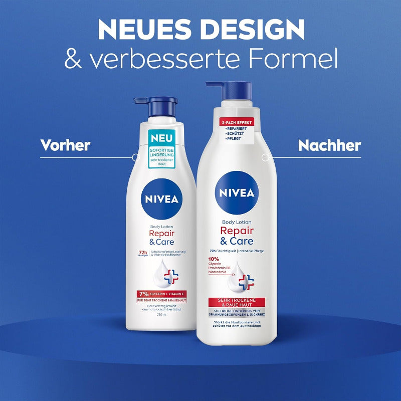 NIVEA Body Lotion Repair & Care, Körpercreme Für Sehr Trockene Haut & Zur Linderung Von Spannungsgefühlen, Körperlotion Mit Glycerin, Niacinamid & Provitamin B5T (250 Ml)