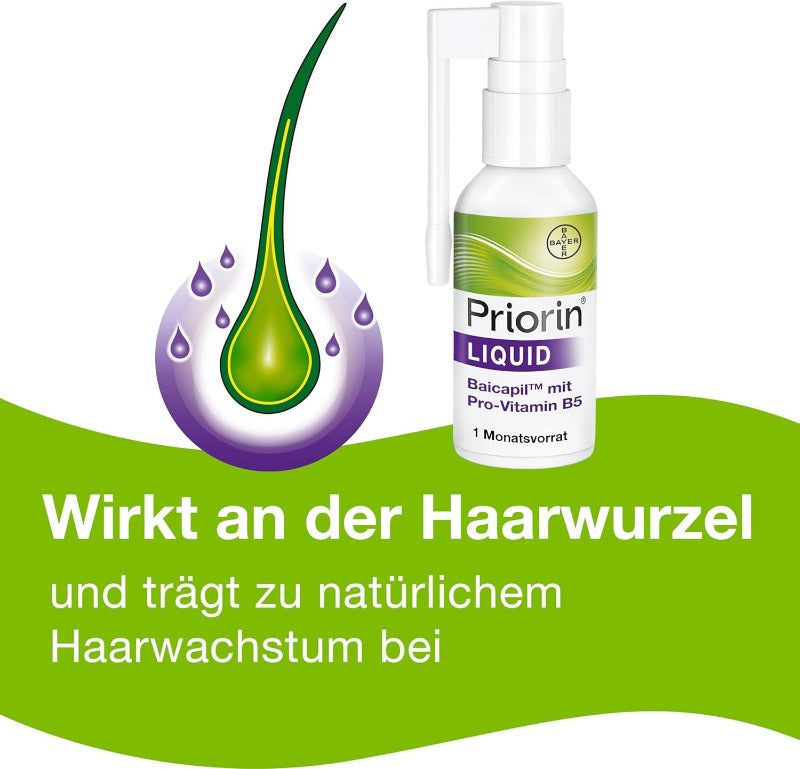 PRIORIN Liquid – Natural Hair Growth Support for Thinning Hair – With Pro Vitamin B5 & Baicapil – Fuller Hair in 12 Weeks – 50ml
