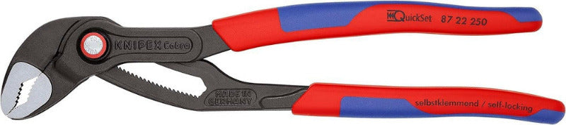 KNIPEX Cobra QuickSet Hightech Water Pump Pliers – 250mm, Slim Multi-Component Grip, Grey Atramentized | 87 22 250
