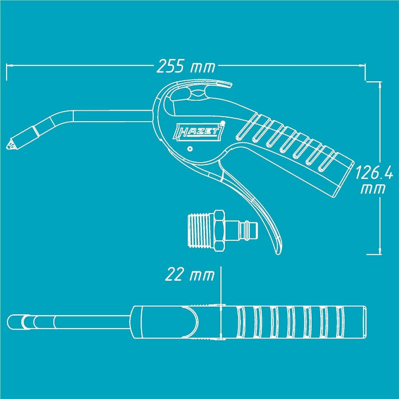 HAZET Ausblaspistole 9040P-3 I 100 Mm Lange, Gebogene Düse, 6 Bar Betriebsdruck, Ergonomischer Griff I Schnelles Entfernen Von Spänen Oder Anderen Fremdkörpern I Geräuscharm