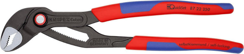 KNIPEX Cobra QuickSet Hightech Water Pump Pliers – 250mm, Slim Multi-Component Grip, Grey Atramentized | 87 22 250