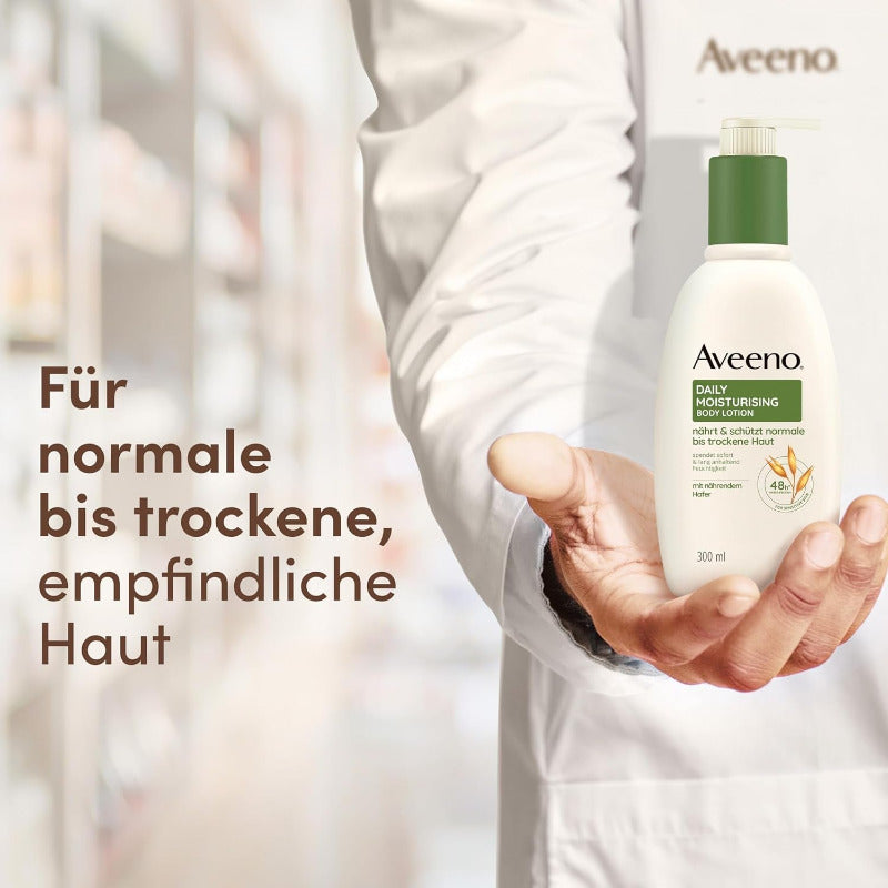 Aveeno Daily Moisturising Bodylotion (300 Ml), Parfümfreie Körperlotion Mit Beruhigendem Hafer, Natürliche Hautpflege Für Normale, Empfindliche Und Trockene Haut, Vegan*